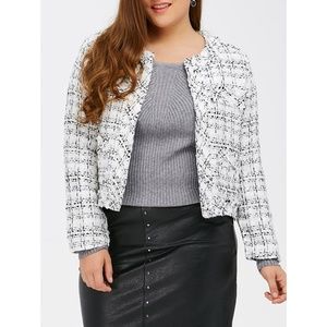☀ Plaid Plus Size Frayed Cropped Jacket ☀